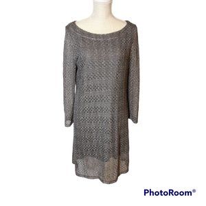Lucky Brand Knee-Length Long Sleeve Lace Dress in Gray/Silver - Size Large